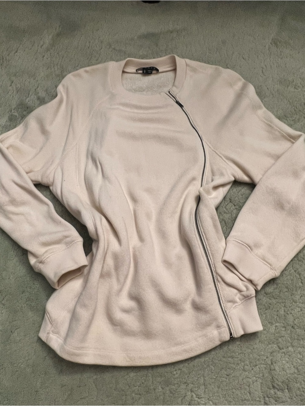 Theory Cream Asymmetric Zip Crewneck Sweater-Women Large